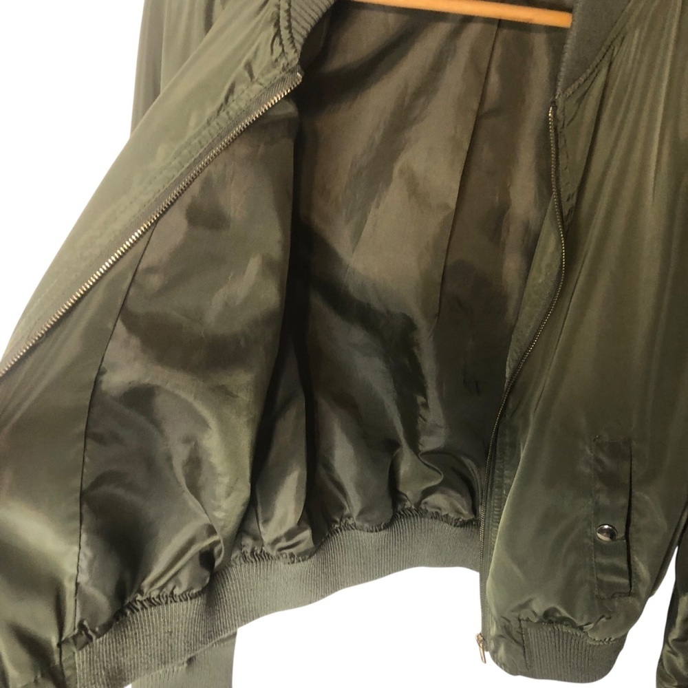 Vtg Y2K Charlotte Russe Satin Bomber Jacket Sz M Olive Green Street Grunge Rock - Picture 8 of 9